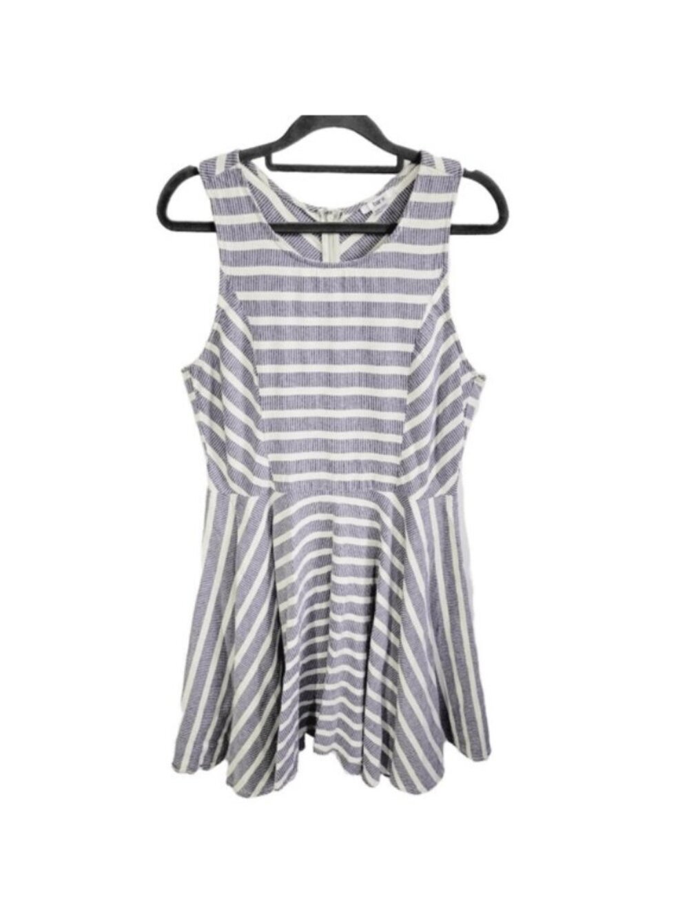 Women's Round Neck Zipper Back Stripes A-Line Dress Size Large